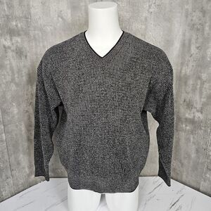 Vintage Pronto Uomo Mens‎ L Vneck Soft Ribbed Knit Sweater Jumper Long Sleeve